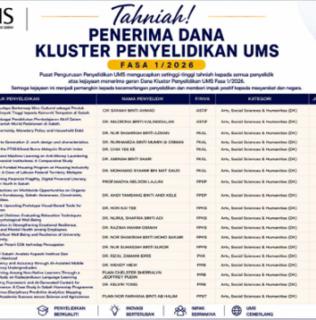 TAHNIAH PENERIMA DANA KLUSTER PENYELIDIKAN UMS